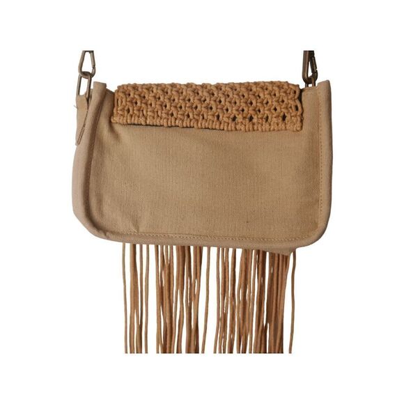 India Handmade Mini Fringed Cotton Crochet Bohemian Crossbody Bag - Picture 3 of 9